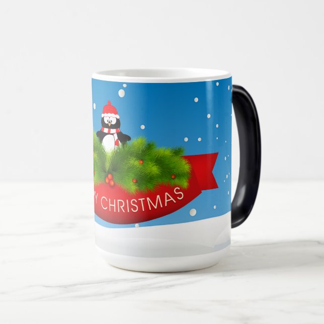 Frohe Weihnachts-Penguin Verwandlungstasse (VorderseiteRechts)