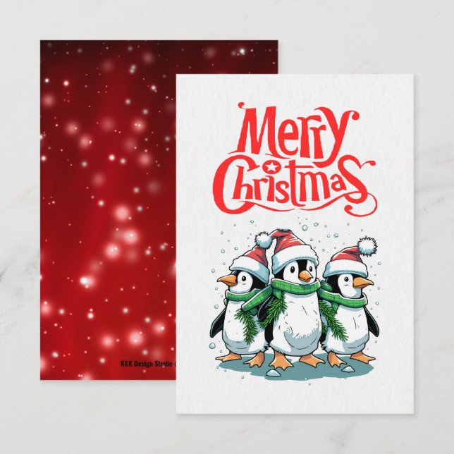 Frohe Weihnachts-Penguin Weihnachtskarte Einladung (Vorne/Hinten)