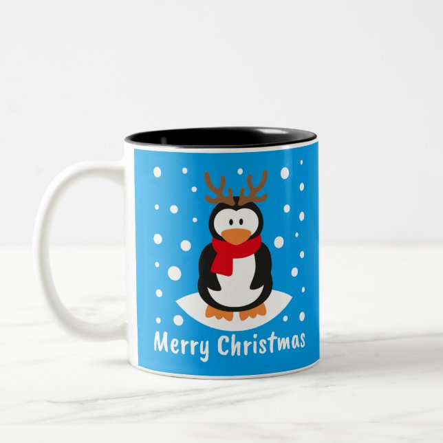 Frohe Weihnachts-Penguin Zweifarbige Tasse (Links)