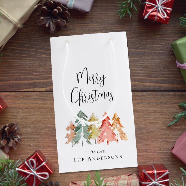 Frohe Weihnachts Pine Tree Wasserfarbe Kleine Geschenktüte (Von Creator hochgeladen)