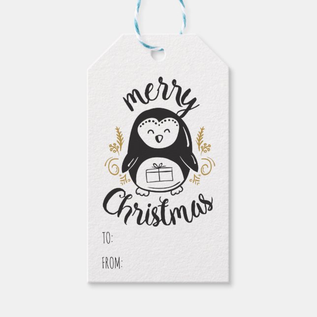 Frohe Weihnachts Pinguin Cartoon Textvorlage Geschenkanhänger (Vorderseite)