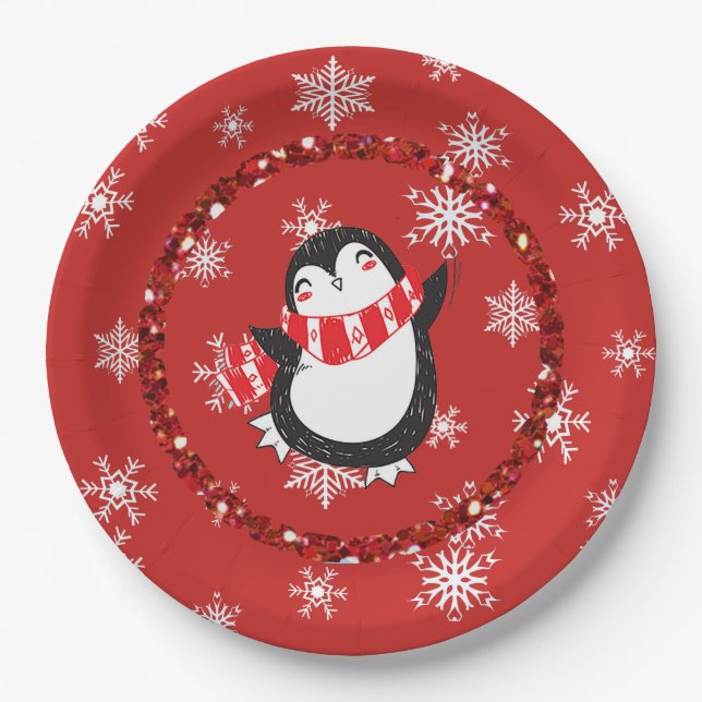 Frohe Weihnachts-Pinguin Holiday Party Paper Telle Pappteller (Vorderseite)