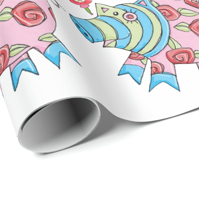Frohe Weihnachts Pink Pig Wrapping Papier Geschenkpapier (Rolleneckpunkt)