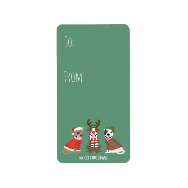 Frohe Weihnachts Pit Bull Hunde Adressaufkleber (Vorne)