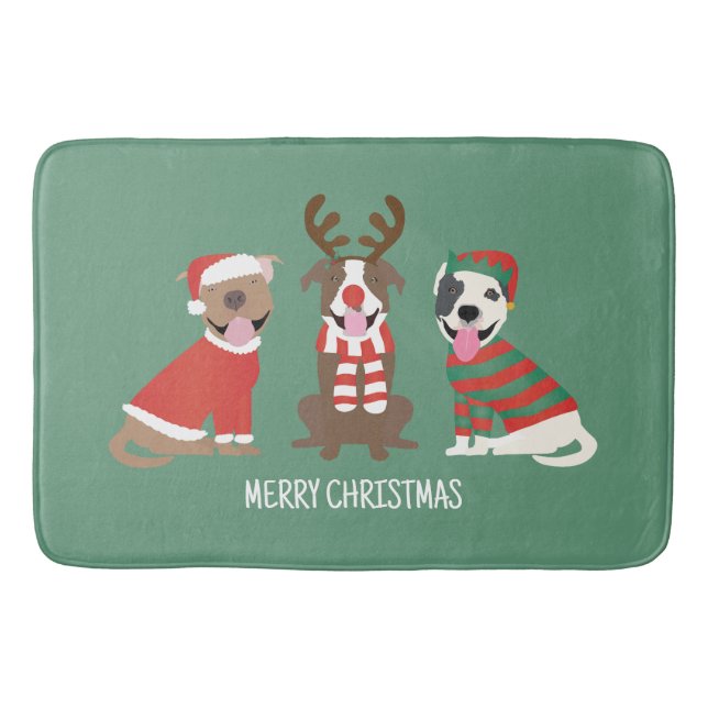 Frohe Weihnachts Pit Bull Hunde Badematte (Vorderseite)