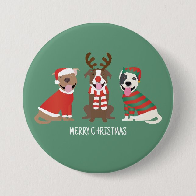 Frohe Weihnachts Pit Bull Hunde Button (Vorderseite)