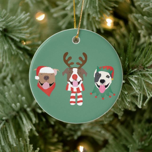 Frohe Weihnachts Pit Bull Hunde Keramik Ornament (Baum)