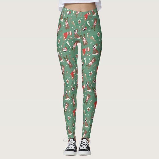 Frohe Weihnachts Pit Bull Hunde Leggings (Vorderseite)