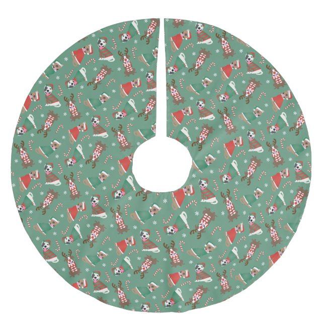 Frohe Weihnachts Pit Bull Hunde Polyester Weihnachtsbaumdecke (Vorderseite)