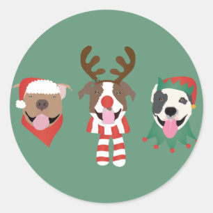 Frohe Weihnachts Pit Bull Hunde Runder Aufkleber