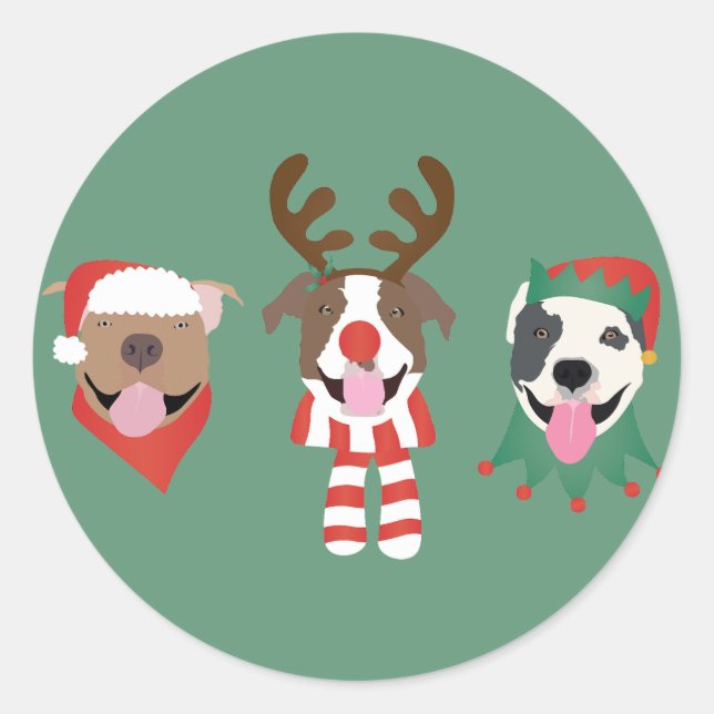 Frohe Weihnachts Pit Bull Hunde Runder Aufkleber (Vorderseite)