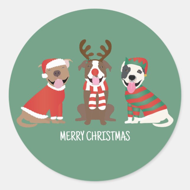 Frohe Weihnachts Pit Bull Hunde Runder Aufkleber (Vorderseite)