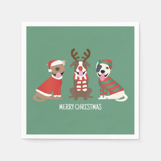 Frohe Weihnachts Pit Bull Hunde Serviette (Vorderseite)