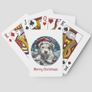 Frohe Weihnachts Pit Bull Santa Puppy Spielkarten