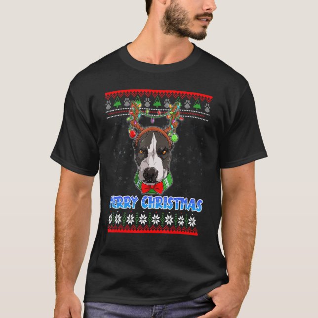 Frohe Weihnachts Pitbull Dog Santa Ugly Xmas Schwe T-Shirt (Vorderseite)