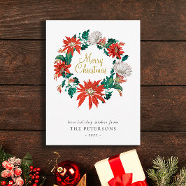 Frohe Weihnachts-Poinsettia-Blume-Wreath-Karte Postkarte