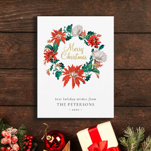 Frohe Weihnachts-Poinsettia-Blume-Wreath-Karte Postkarte