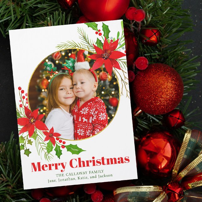 Frohe Weihnachts Poinsettia Kids Foto Magnet Card (Von Creator hochgeladen)
