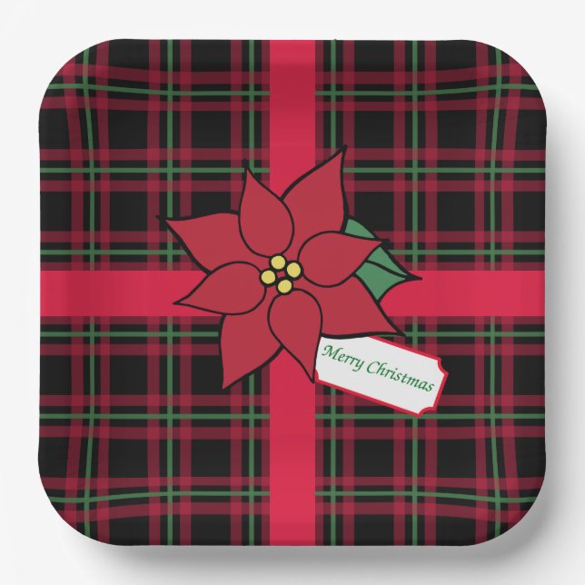 Frohe Weihnachts-Poinsettia Paper-Teller Pappteller (Vorderseite)