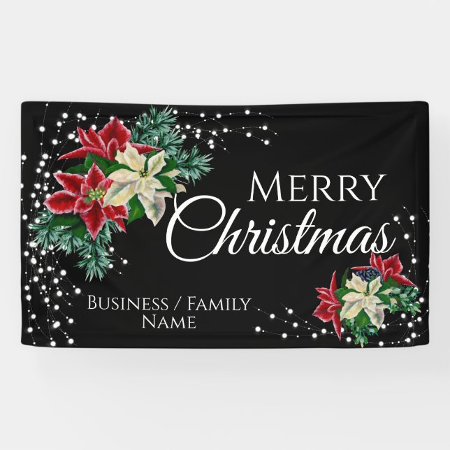 Frohe Weihnachts-Poinsettia Personalisierte Banner (Horizontal)