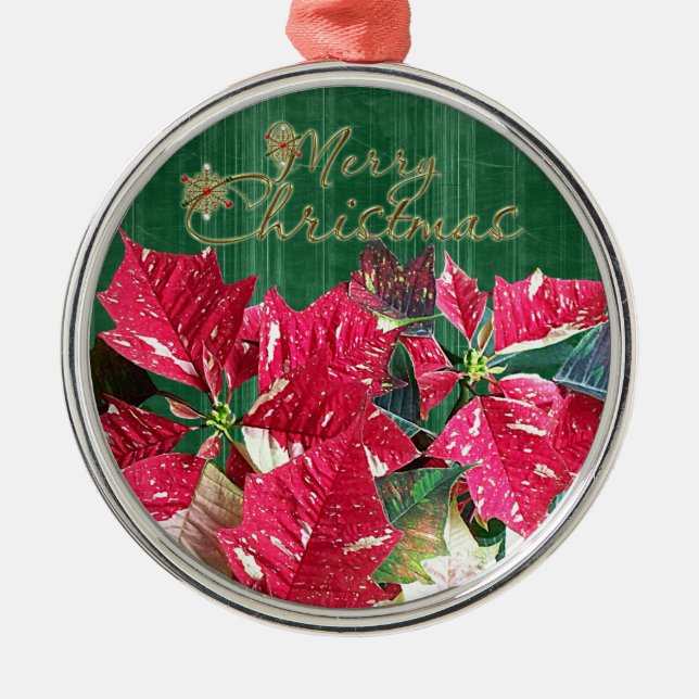 Frohe Weihnachts-Poinsettia Premium-Ornament Ornament Aus Metall (Vorne)