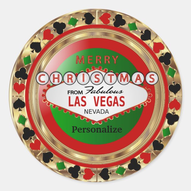 Frohe Weihnachts-Poker Chip aus Las Vegas Runder Aufkleber (Vorderseite)