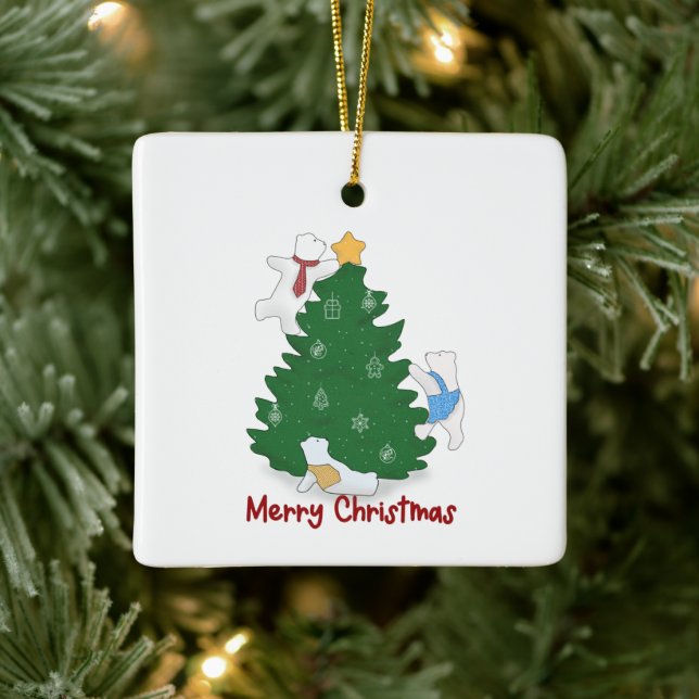 Frohe Weihnachts-Polar-Bären Keramikornament (Baum)