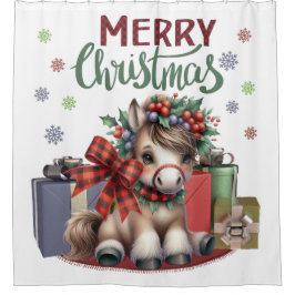 Frohe Weihnachts Pony Duschvorhang