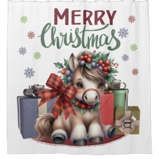 Frohe Weihnachts Pony Duschvorhang
