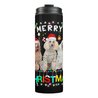 Frohe Weihnachts Poodle Shirt Weihnachtsmannmütze Thermosbecher
