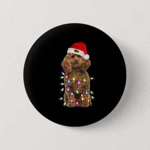 Frohe Weihnachts Poodle Weihnachtsmannmütze Lights Button