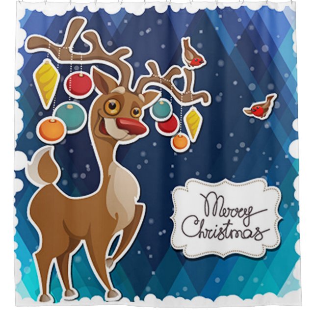 Frohe Weihnachts-Prancing-Rentier Duschvorhang (Vorderseite)