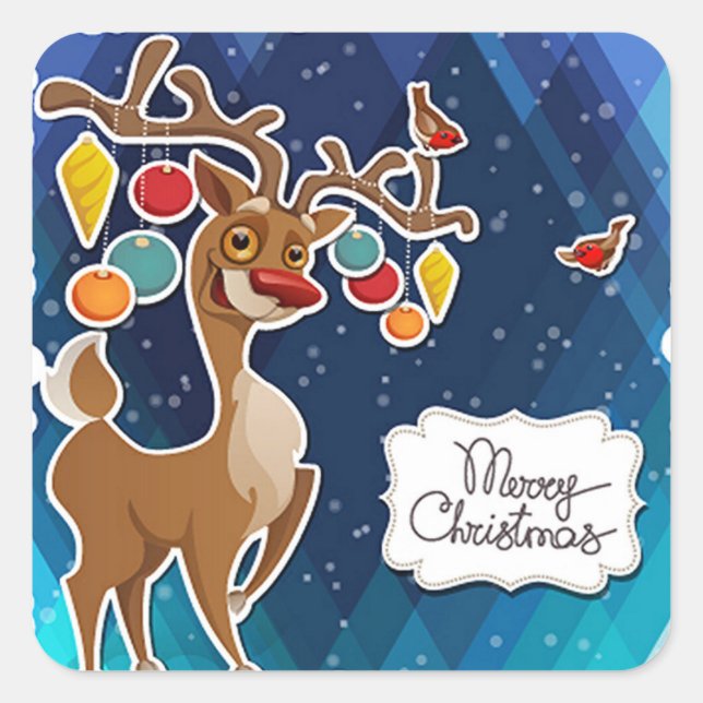 Frohe Weihnachts-Prancing-Rentier Quadratischer Aufkleber (Vorderseite)