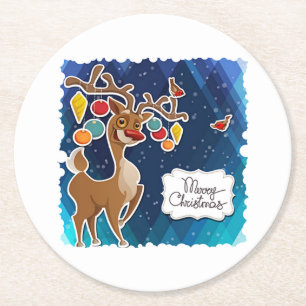 Frohe Weihnachts-Prancing-Rentier Runder Pappuntersetzer