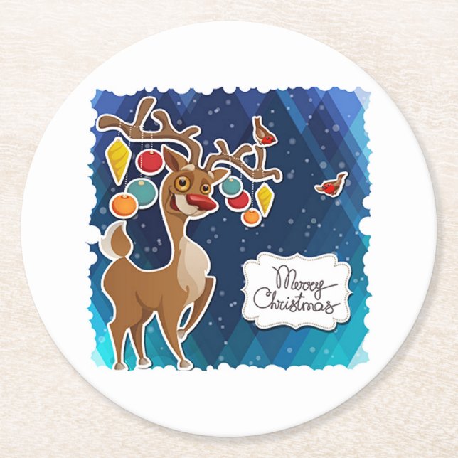 Frohe Weihnachts-Prancing-Rentier Runder Pappuntersetzer (Vorderseite)