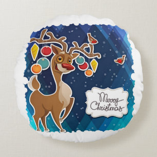 Frohe Weihnachts-Prancing-Rentier Rundes Kissen