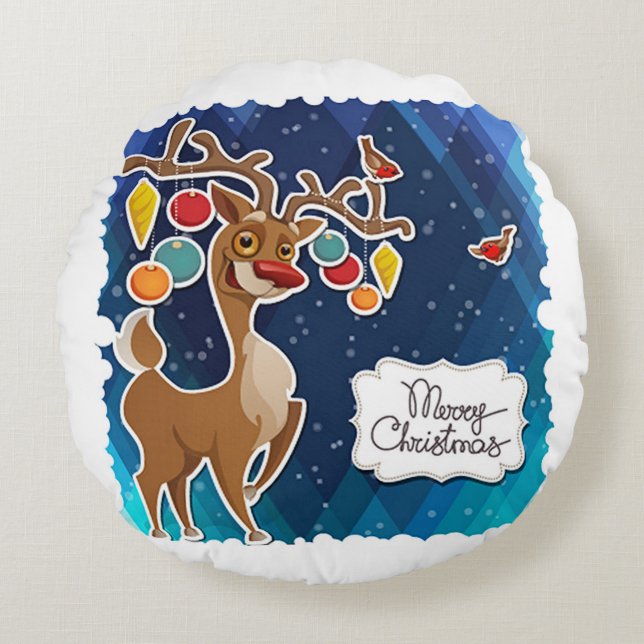 Frohe Weihnachts-Prancing-Rentier Rundes Kissen (Vorderseite)