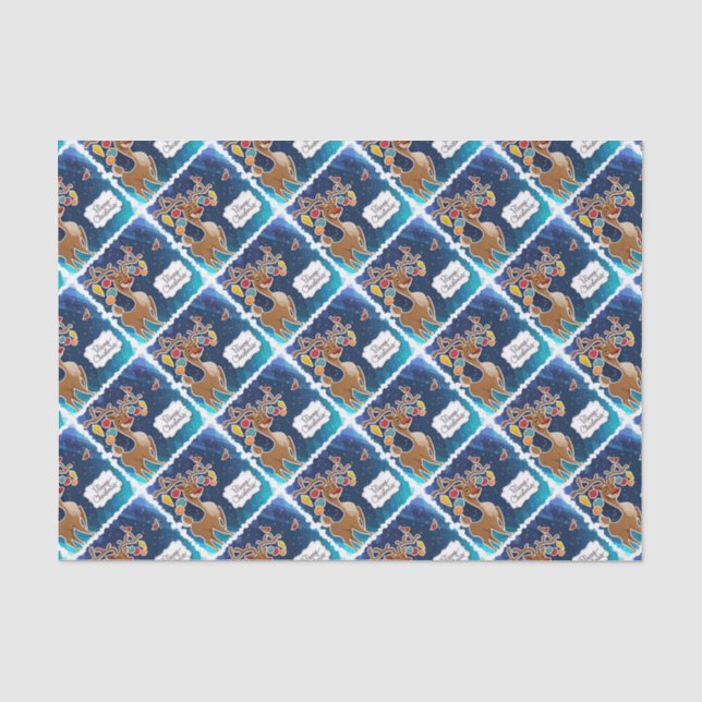 Frohe Weihnachts-Prancing-Rentier Seidenpapier (Vorderseite)
