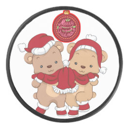 Frohe Weihnachts-Puck-Design in festlich roter Far Eishockey Puck