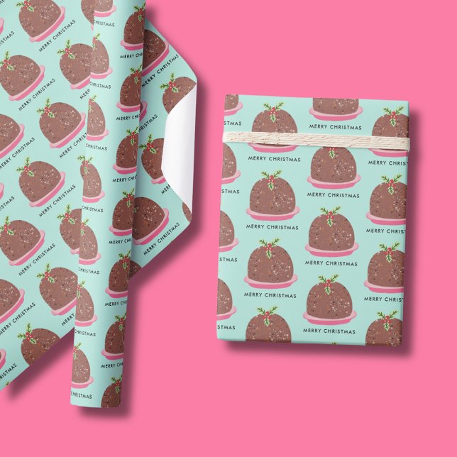 Frohe Weihnachts-Pudding-Abbildung Geschenkpapier (Cute 'My Little Pudding' Christmas wrapping papre with Merry Christmas text)
