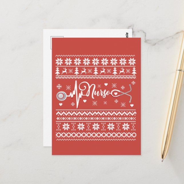 Frohe Weihnachts-Pullover-Herzschlag Postkarte (Vorderseite/Rückseite Beispiel)