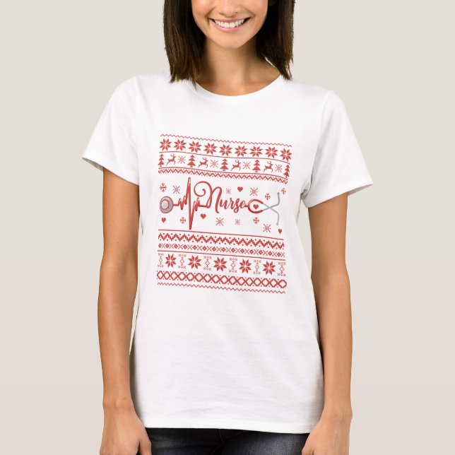 Frohe Weihnachts-Pullover-Herzschlag T-Shirt (Vorderseite)