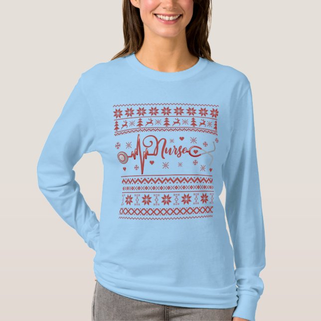 Frohe Weihnachts-Pullover-Herzschlag T-Shirt (Vorderseite)