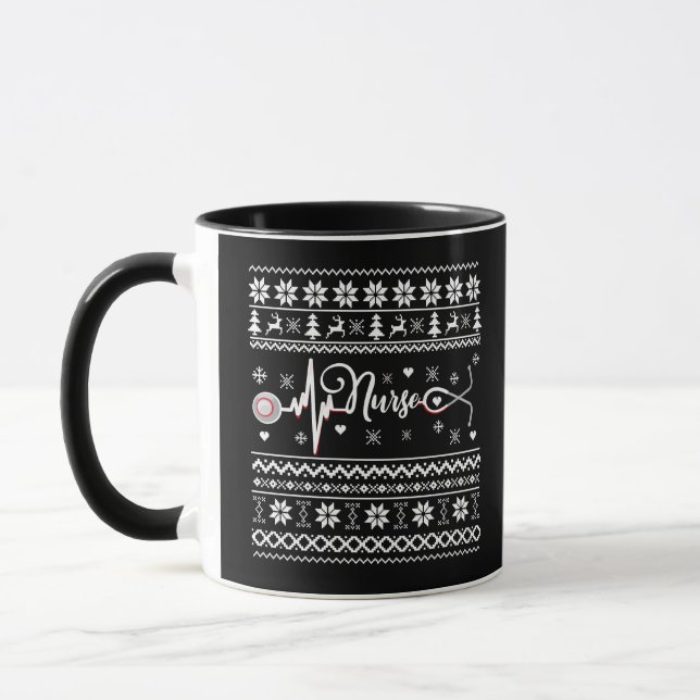 Frohe Weihnachts-Pullover-Herzschlag Tasse (Links)