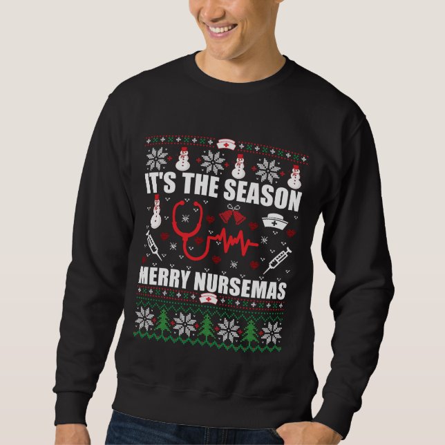 Frohe Weihnachts-Pullover-Krankenschwester Herzsch Sweatshirt (Vorderseite)