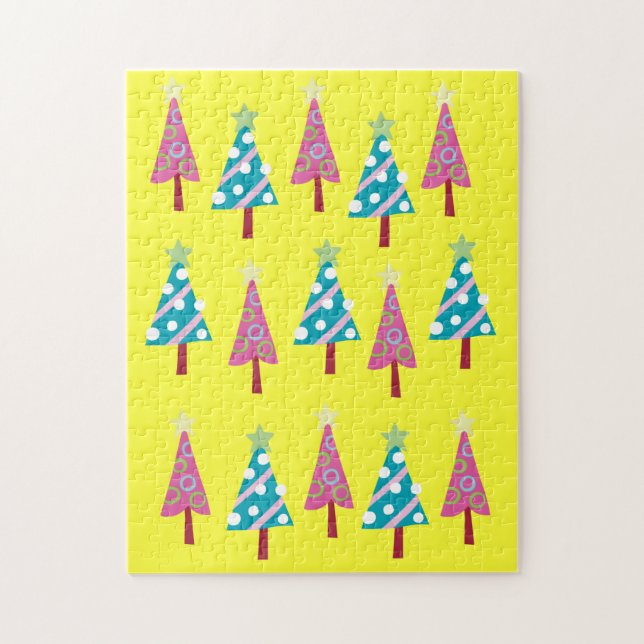 Frohe Weihnachts-Puzzle Weihnachtsbaumen Pink Blau (Vertikal)