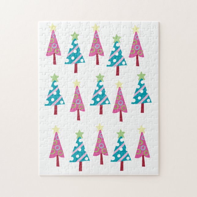 Frohe Weihnachts-Puzzle Weihnachtsbaumen Pink Blau (Vertikal)