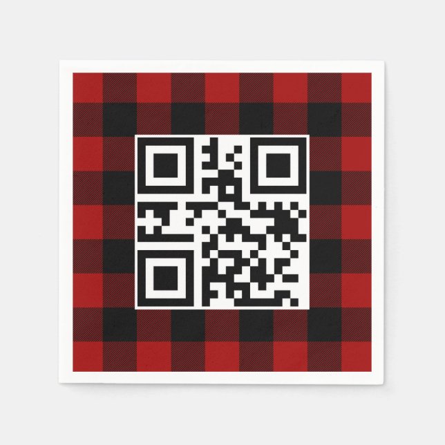 Frohe Weihnachts QR-Code auf Buffalo Kariert Serviette (Vorderseite)
