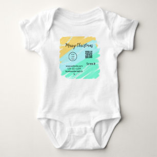 Frohe Weihnachts QR-Code Business gelb grünes Wass Baby Strampler