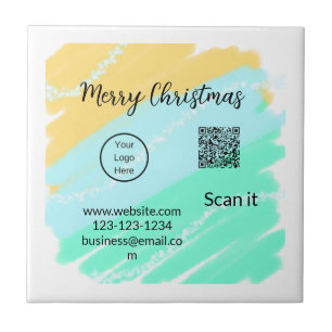 Frohe Weihnachts QR-Code Business gelb grünes Wass Fliese